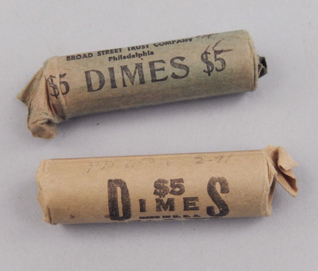 Two $5.00 rolls of Mercury dimes (1 of 2)