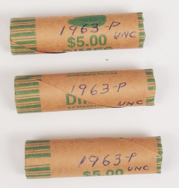 Three $5.00 rolls of uncirculated 1963 P Roosevelt dime (1 of 1)