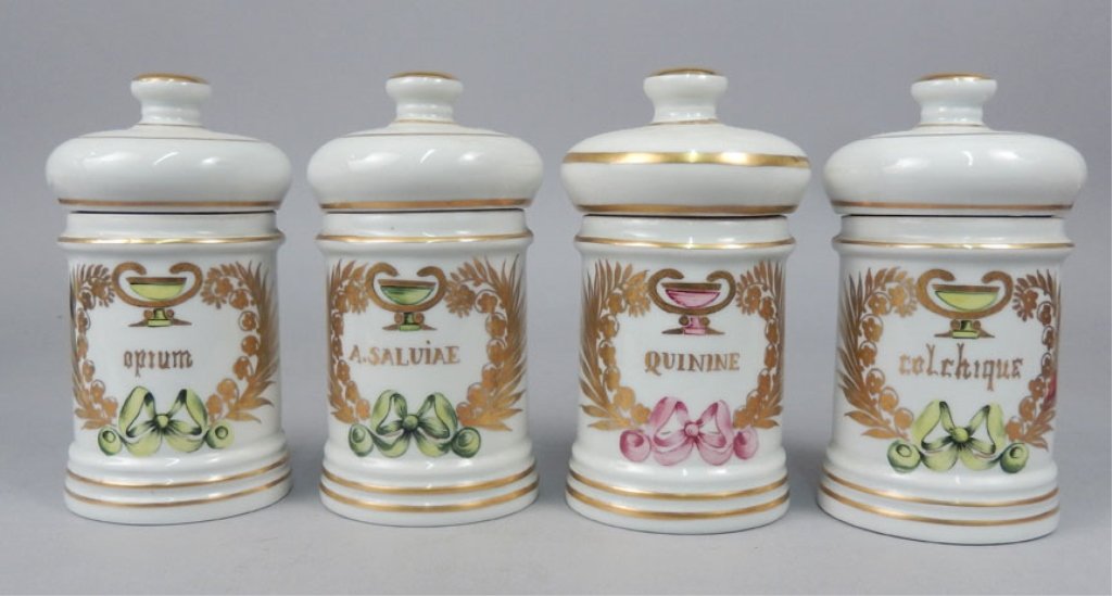 Set of four French porcelain apothecary jars (1 of 4)