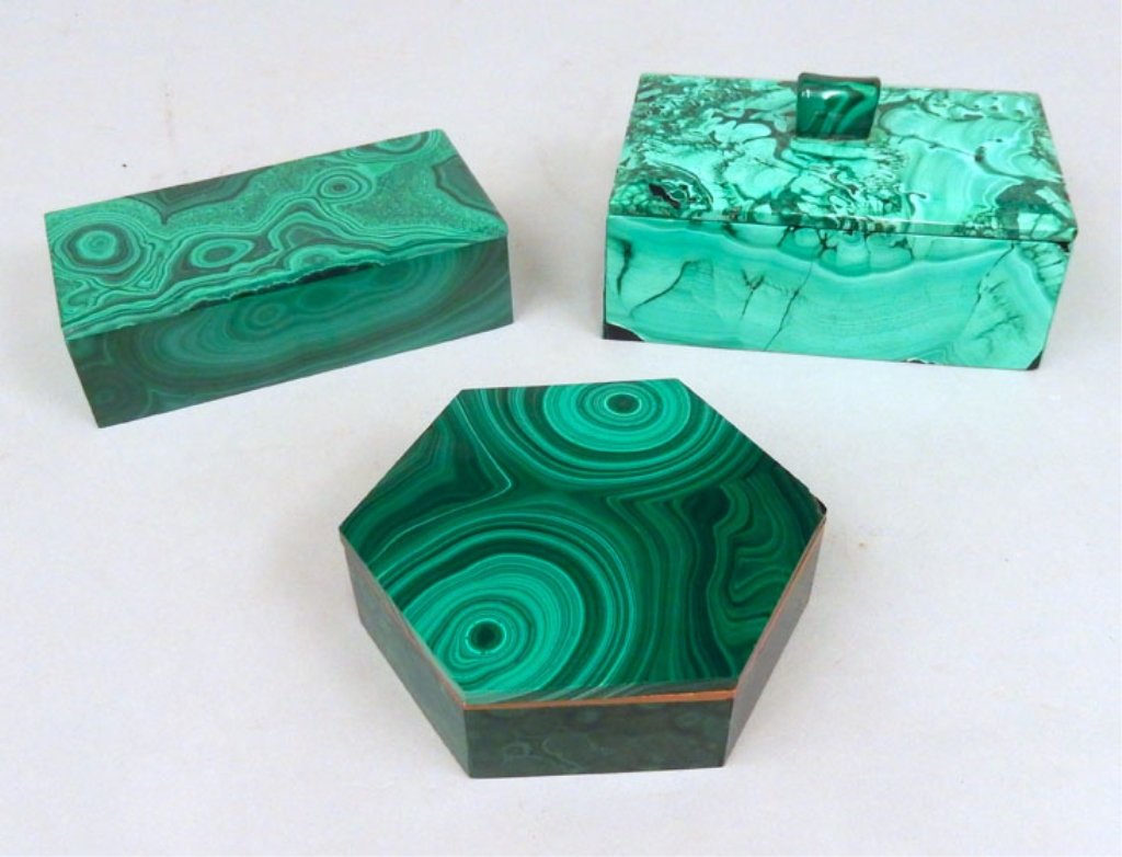 Three carved malachite boxes (1 of 4)