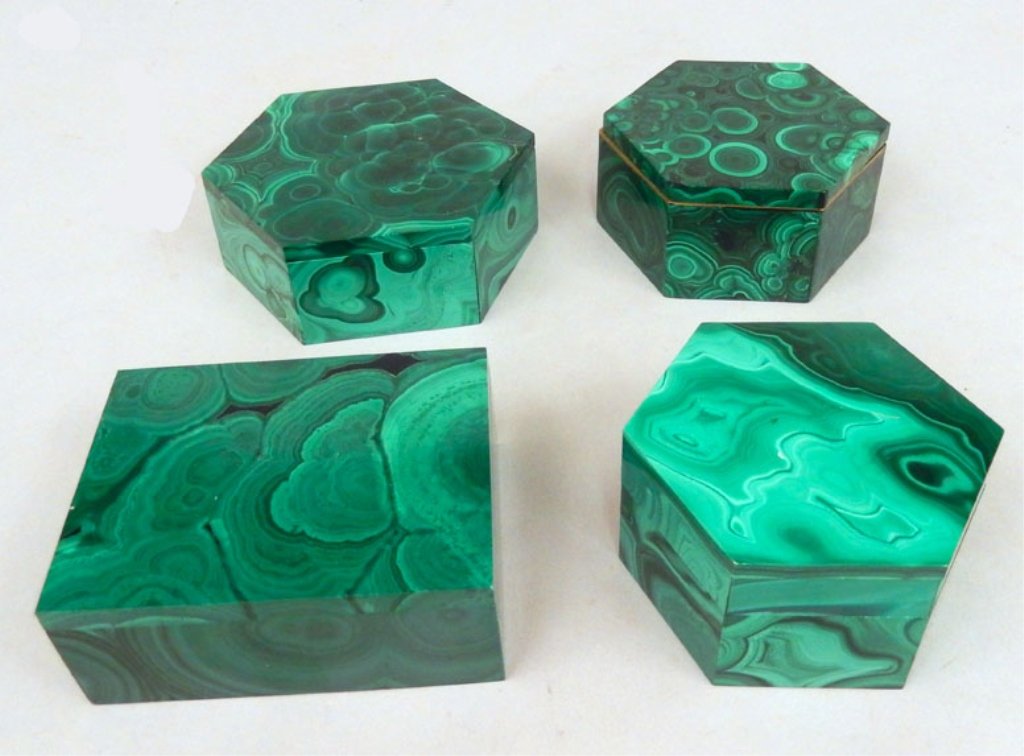 Four carved Malachite boxes (1 of 5)