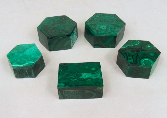 Five carved malachite boxes (1 of 4)