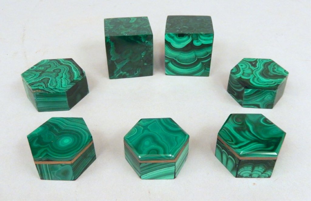 Seven carved malachite boxes (1 of 4)