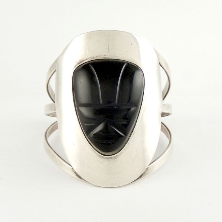 Mexican sterling silver and carved black onyx face mask (1 of 3)