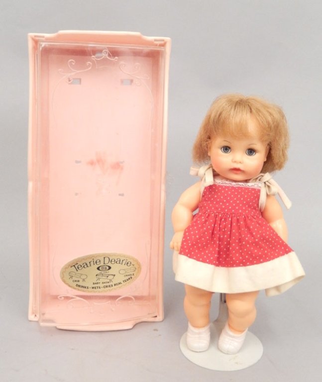 Ideal Tearie Dearie doll in case: Ideal Tearie Dearie doll in case, plastic case with label on front, 11" x 5 1/4" x 3 3/4" Please be aware of shipping costs as we will not ship these items, and you will need to use a third party ship