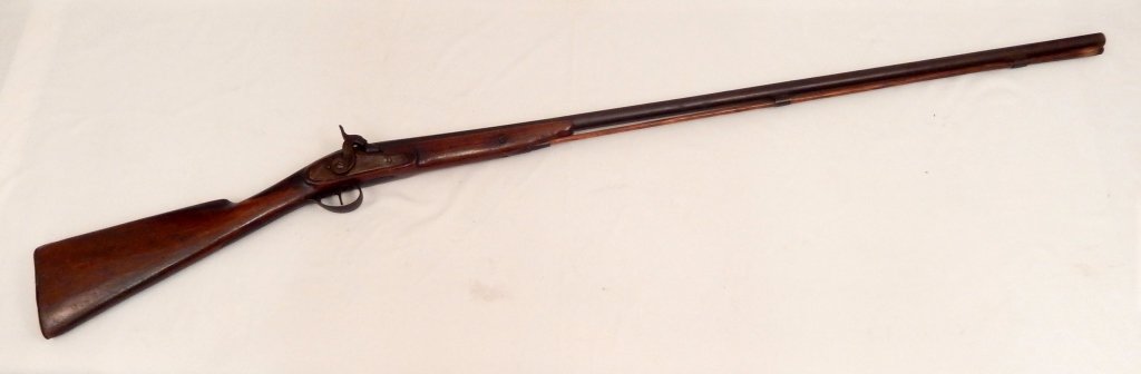 ELG cap and ball black powder 5/8" bore rifle: ELG cap & ball black powder approx 5/8" bore rifle, open hammer, single barrel, barrel length 38", overall length 53 1/2", ELG in circle stamped on top of barrel, octagon to round barrel, with ram rod