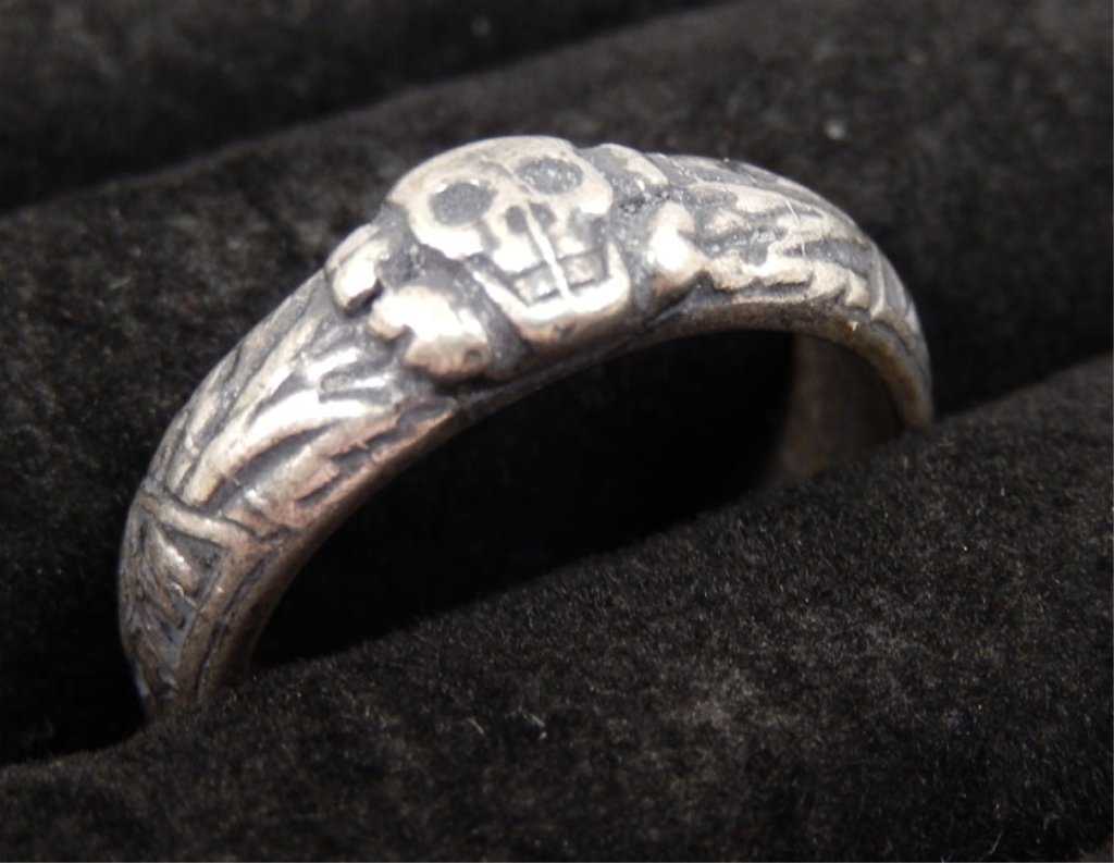German SS silver honor ring: German SS silver honor ring, engraved inside band "L. H. W. Lorenz 30.08.40 H. Himmler", size 10, reproduction