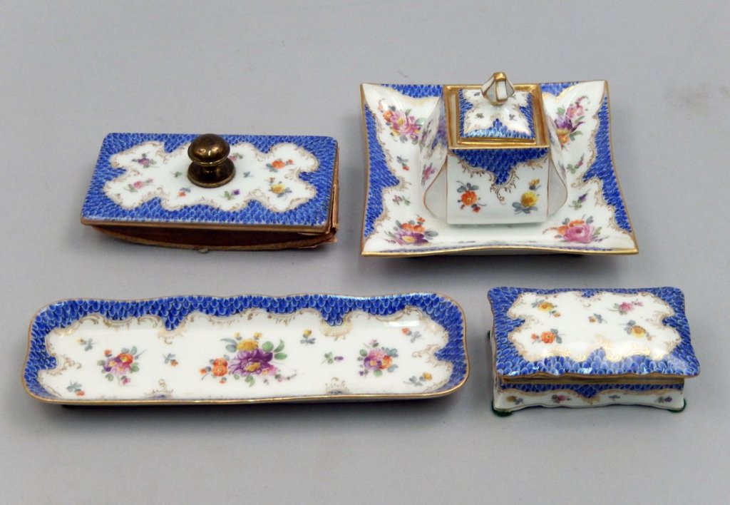 Dresden porcelain hand painted four piece desk set (1 of 4)