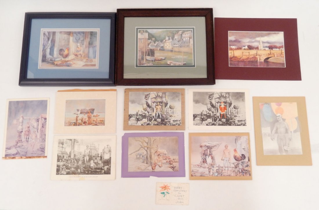 Grouping of John Lear exhibition postcards and: Grouping of John Lear exhibition postcards and reproductions