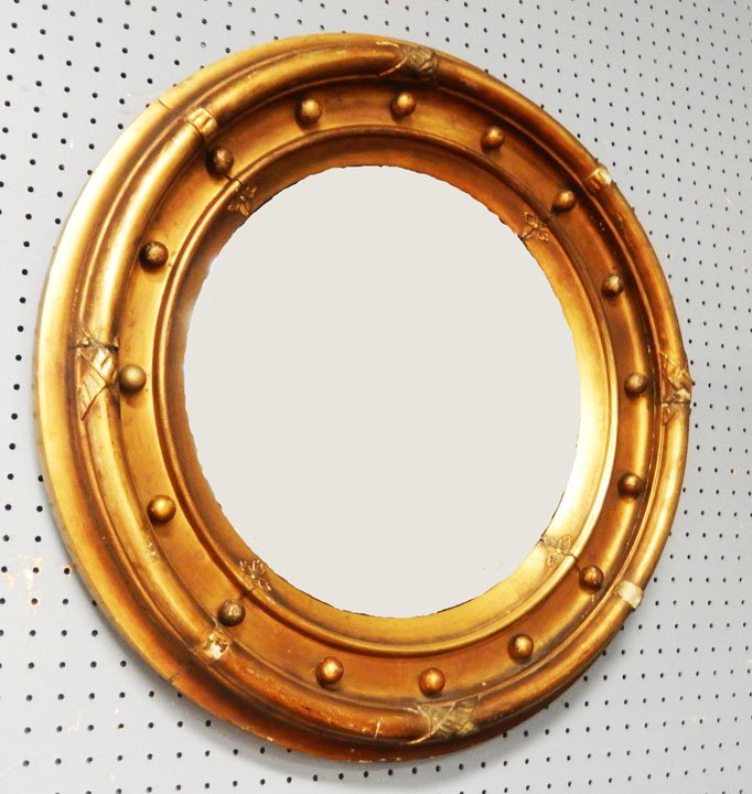 Gilt wood convex mirror: Gilt wood convex mirror, 19th C., 28" diameter
