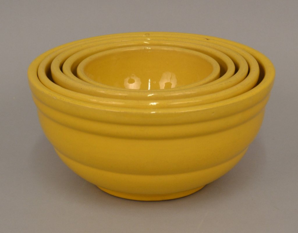 Set of five graduated yellow ware mixing bowls (1 of 2)