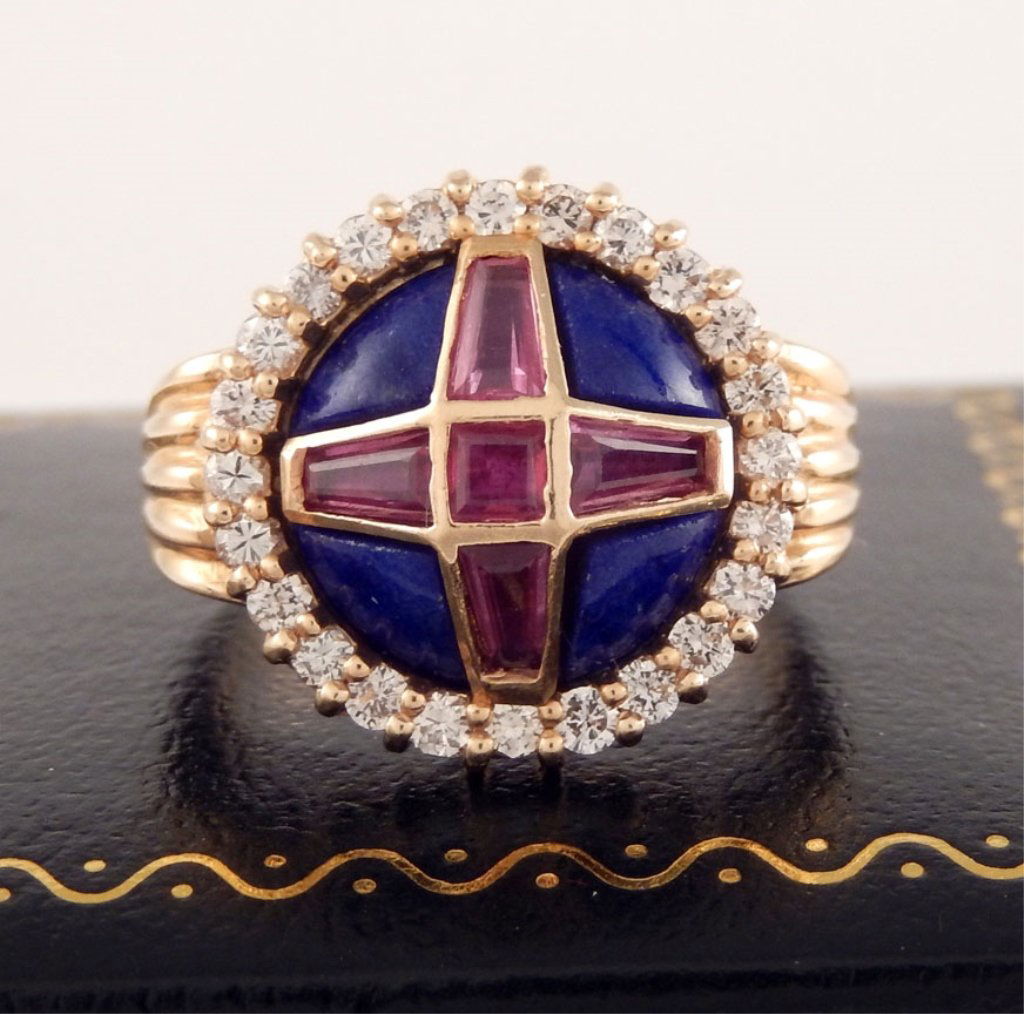 Franklin Mint 14k gold lapis and ruby ring (1 of 3)