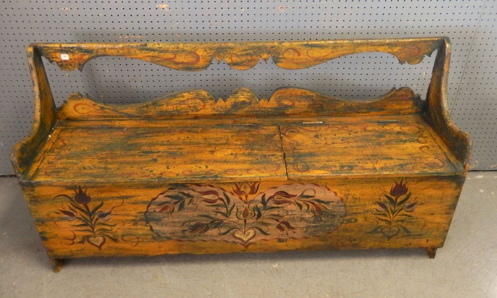 Painted Pennsylvania Dutch decorated bench (1 of 3)