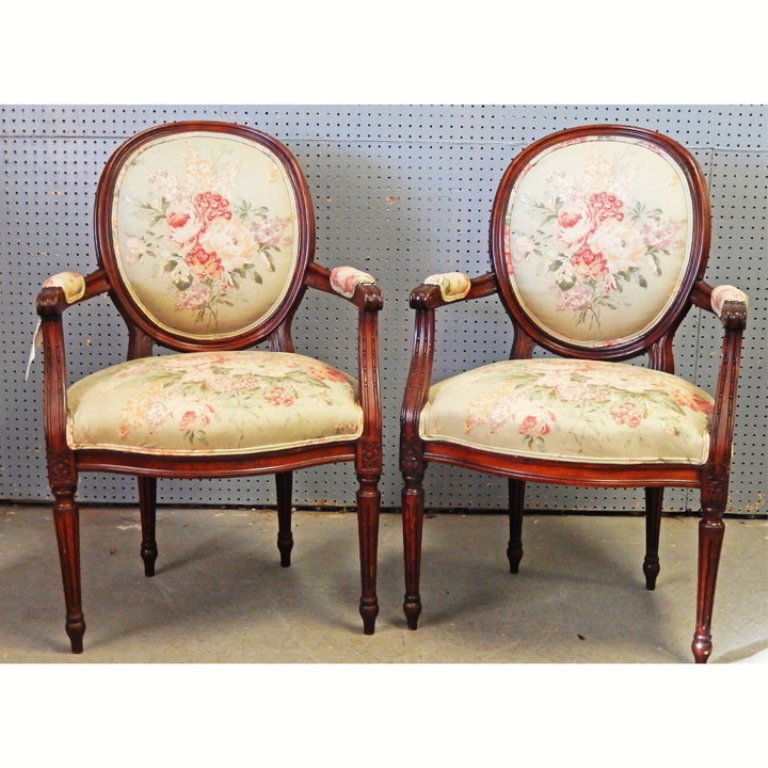 A pair of Louis XV style walnut armchairs (1 of 2)