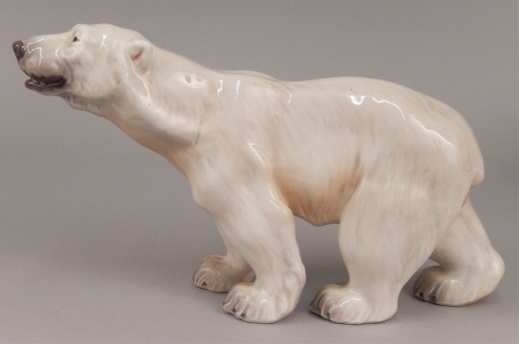 Dahl Jensen Polar Bear porcelain figurine: Dahl Jensen Polar Bear porcelain figurine, No. 1156, walking polar bear, hallmarked on bottom, 7 1/2" high x 13" across