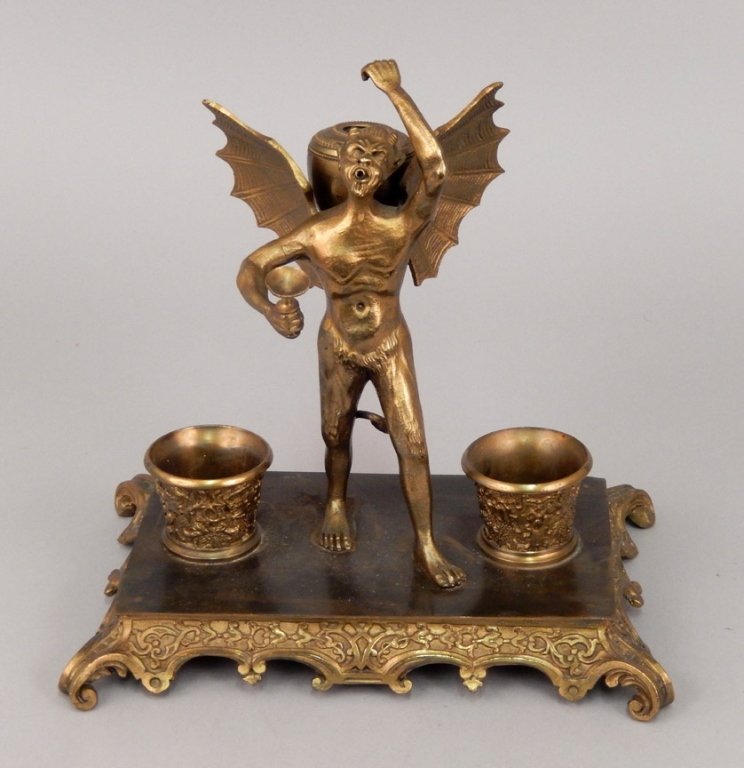 Brass Devil oil cigar lighter and match holder: Brass Devil oil cigar lighter and match holder, 9" x 9 1/4" x 6 1/2"