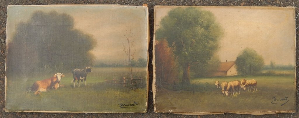 Jacques Durant two oils on canvas: Jacques Durant two oils on canvas, sheep in field and two cows in field, both signed lower right, both measure 9" x 12", unframed