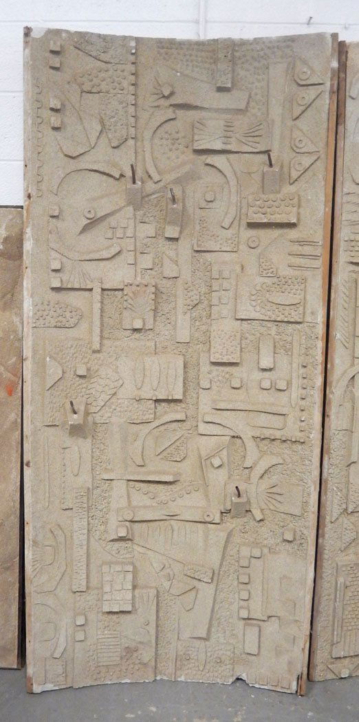 Concrete fountain: Concrete fountain in the style of Paul Evans, copper tubing, 77" x 34"