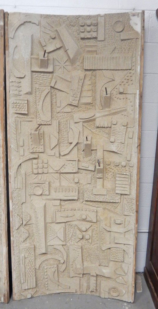 Concrete fountain: Concrete fountain in the style of Paul Evans, copper tubing, 77" x 34"