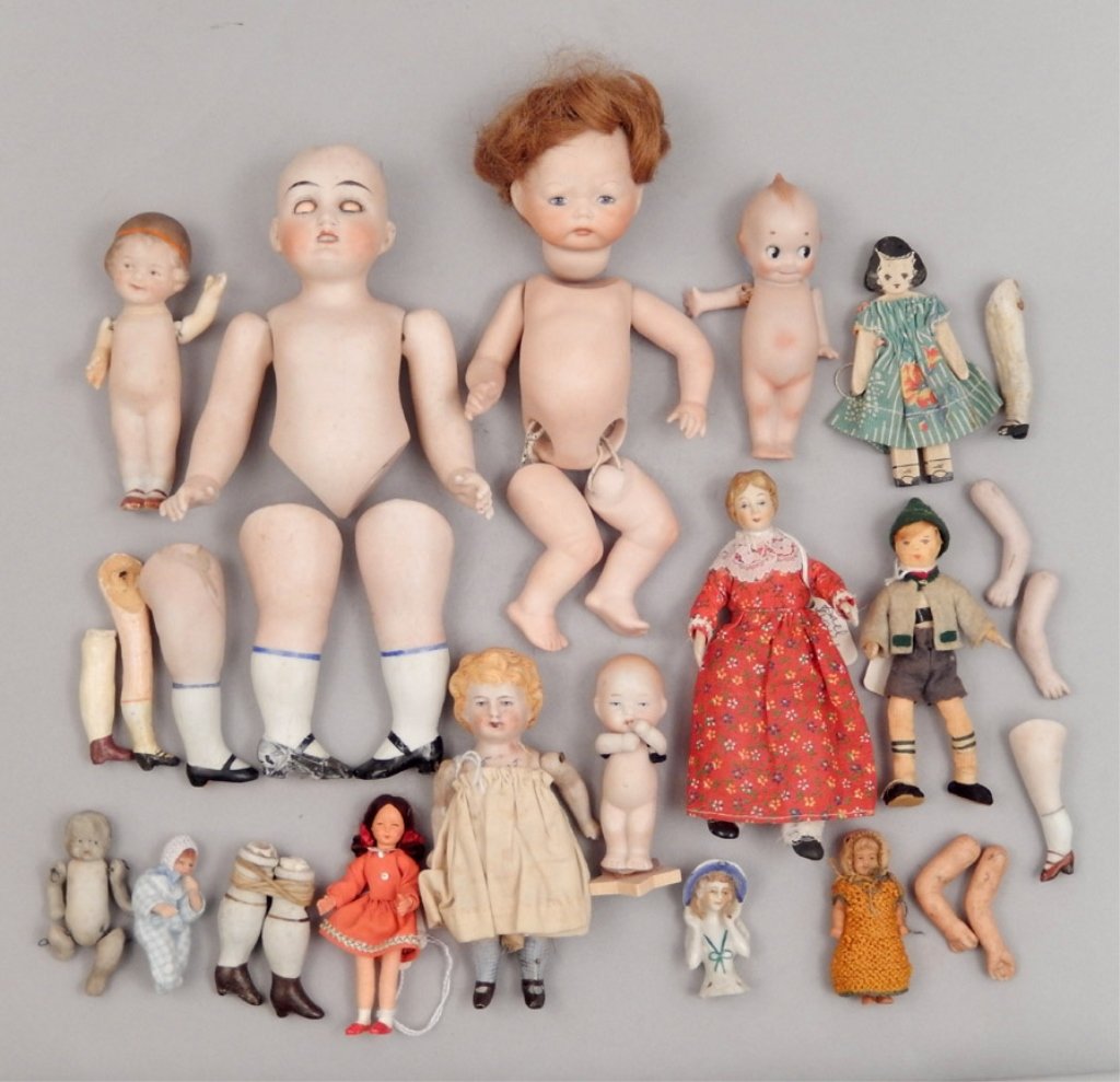 Grouping of antique bisque parts, dolls, and more (1 of 6)