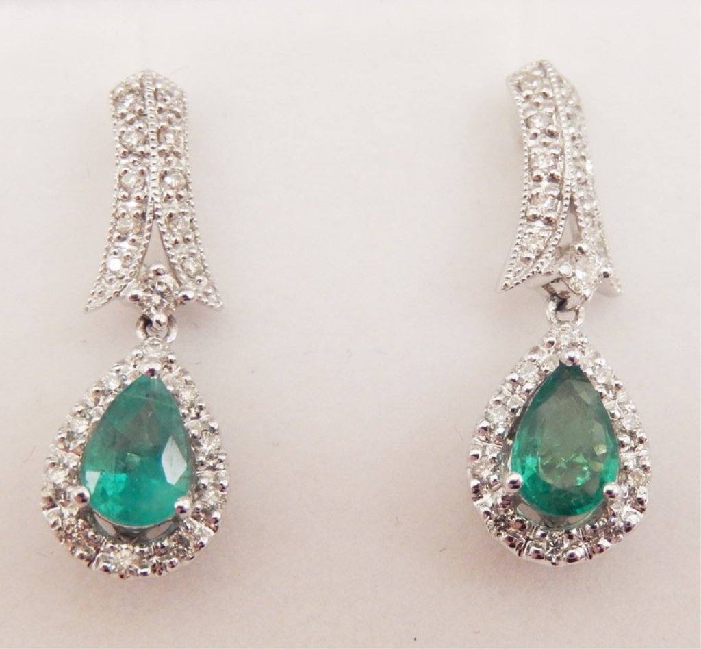 14k white gold, diamond and emerald earrings (1 of 2)