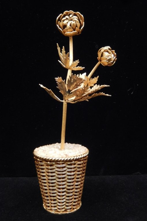 Tiffany sterling vermeil flowers: Tiffany sterling vermeil flowers, two flowers set in planter, marked on bottom "Tiffany Sterling Mexico", made by Janna Thomas for Tiffany & Co., 6 1/8" high x 2 1/2" across, 3.098 ozt total weight