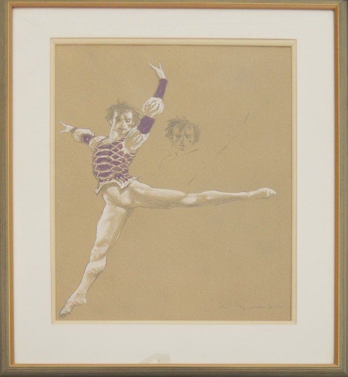 Jamie Wyeth lithograph: Jamie Wyeth lithograph on paper "Nureyev", pencil signed lower right and numbered 34/300 edition, sight size 33" x 24", frame size 46" x 35 1/4", Lexington Gallery label on verso