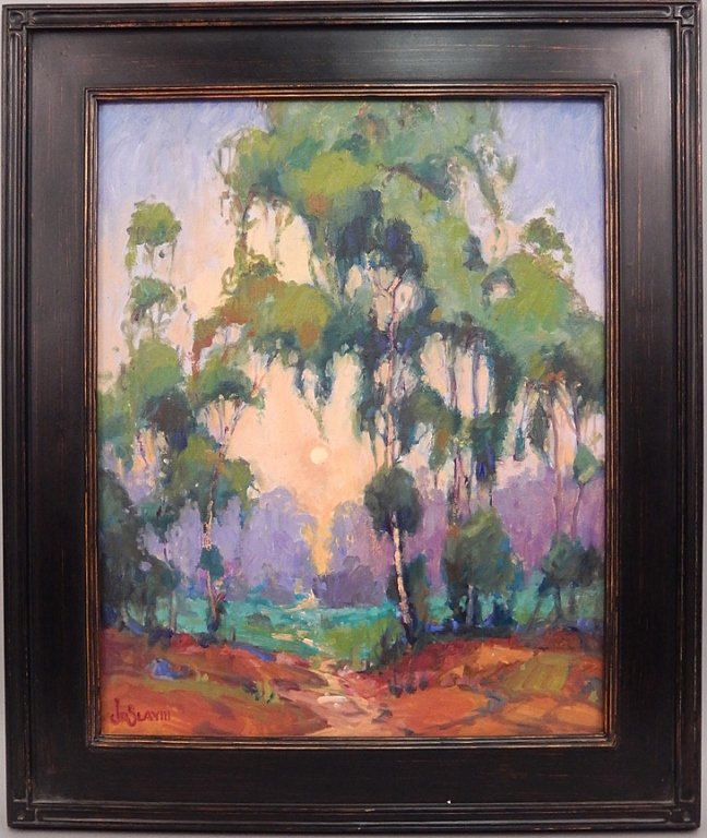 J. (James) D. (Dudley) Slay III oil on canvas: J. (James) D. (Dudley) Slay III oil on canvas, "Eucalyptus Sunset", signed lower left, sight size 20" x 16", frame size 25 1/2" x 21 1/2", tag attached on verso with title