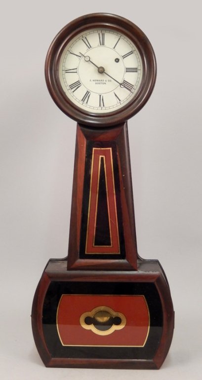 E. Howard No. 5 banjo clock: E. Howard No. 5 banjo clock, rosewood case, painted dial, reverse painted glass doors, with pendulum, 7 1/2" dial, ca. 1870, 29 3/4" high, approximately 15 lbs.