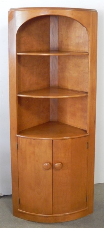 Heywood Wakefield corner cabinet: Heywood Wakefield corner cabinet, original "Champagne" finish, 65" x 26" x 14"