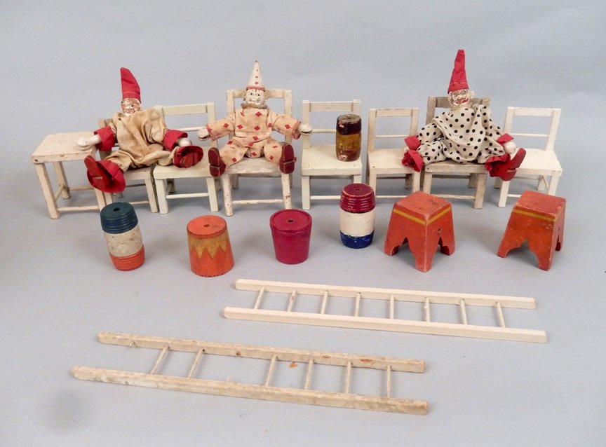 1920's-40's Schoenhut wooden clowns and furniture (1 of 6)
