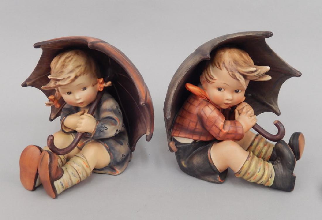 Hummel Umbrella Boy and Umbrella Girl: Hummel Umbrella Boy and Umbrella Girl, 152/A and 152/B, both with full bee mark, 8" high