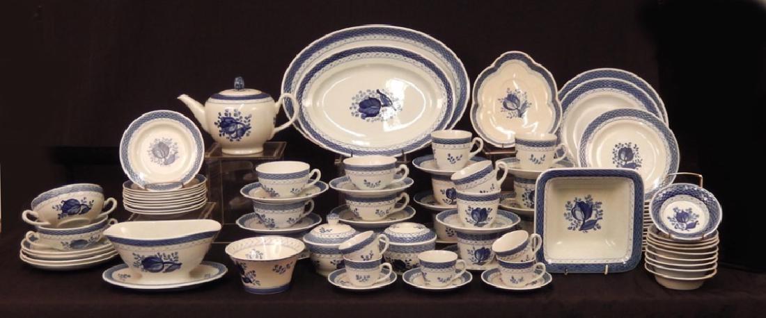 Royal Copenhagen Tranquebar Blue dinnerware set: Royal Copenhagen Tranquebar Blue dinnerware set, pattern number 11, eighty-eight pieces total, set includes six 957 flat cups, 2 1/4", six 957 saucers, 6 1/2", nine 956 flat cups, 2 3/4", eight 956 sa