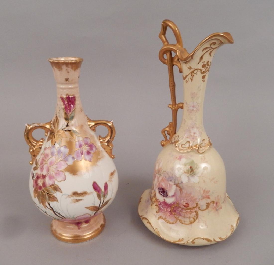 Royal Bonn hand painted porcelain, two pieces: Royal Bonn hand painted porcelain ewer with floral and gilt decoration 12 1/4" high, and a Bonn Germany hand painted and enameled vase 10 1/2"