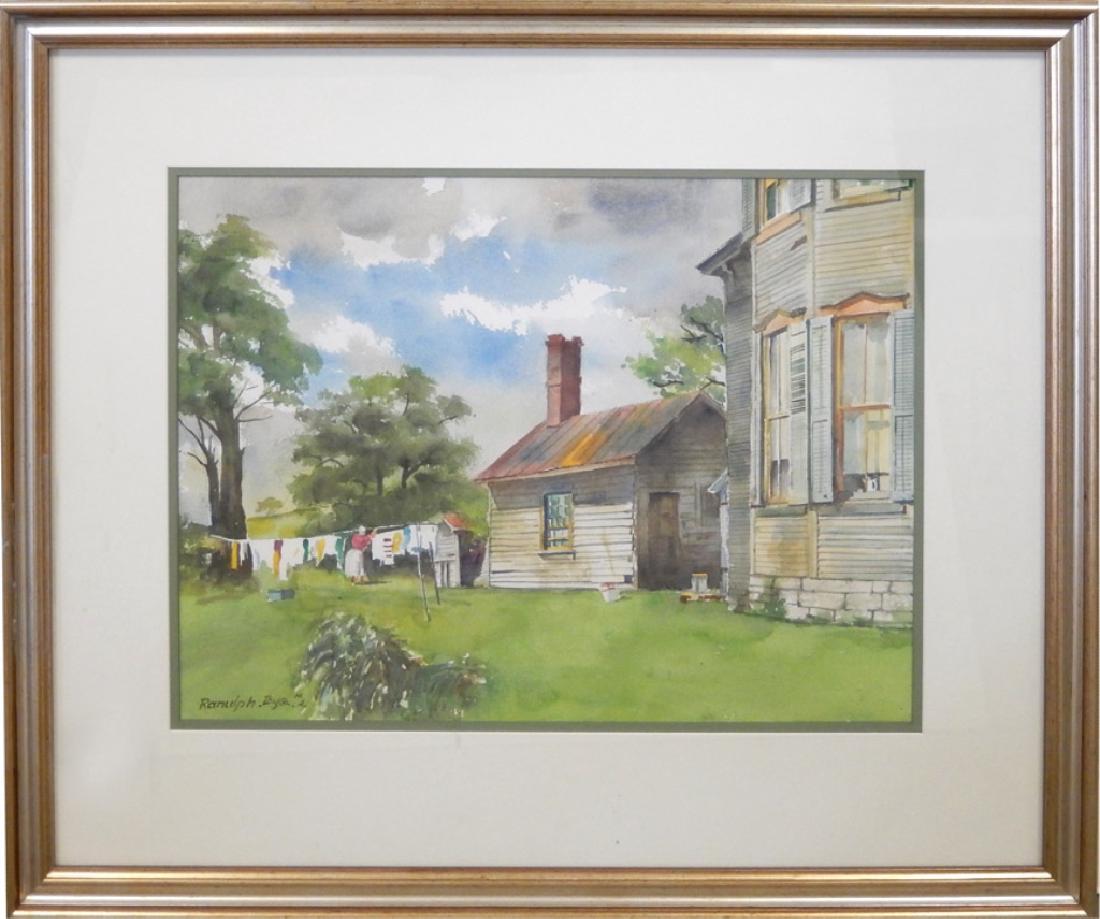 Ranulph Bye watercolor: Ranulph Bye, N.A. watercolor on paper "Hanging the Wash" June 4, 2001, signed lower left, sight size 14 1/2" x 19 1/4", frame size 24" x 28 1/4", Bianco Gallery label with information and artist's lab