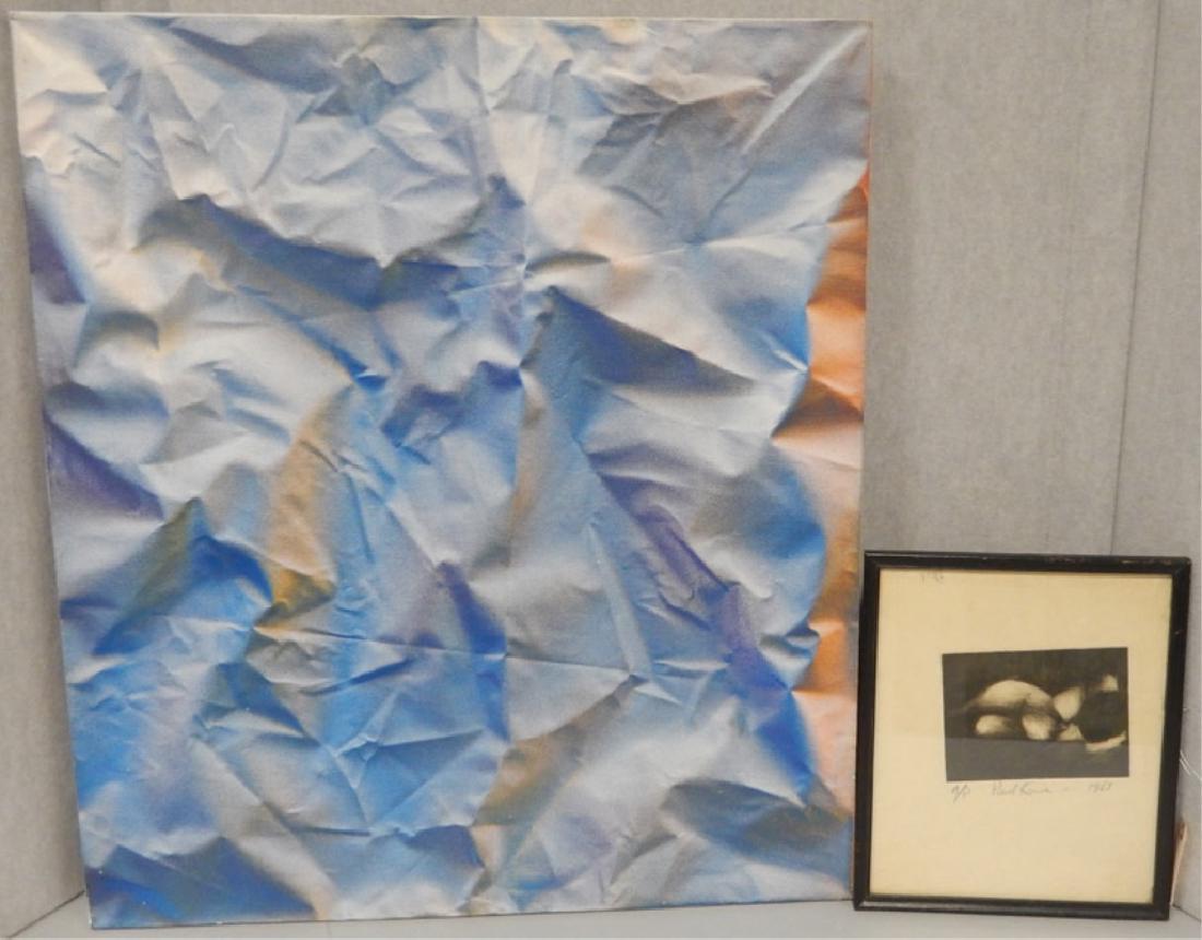 Paul Kane acrylic on canvas and artist's proof print: Paul Kane acrylic on canvas "Cerulean", signed on verso, sight size 28 3/4" x 25 1/2", unframed, titled, artist's name and dated ('79) on verso; and artist's proof print, nude figure, signed and dated
