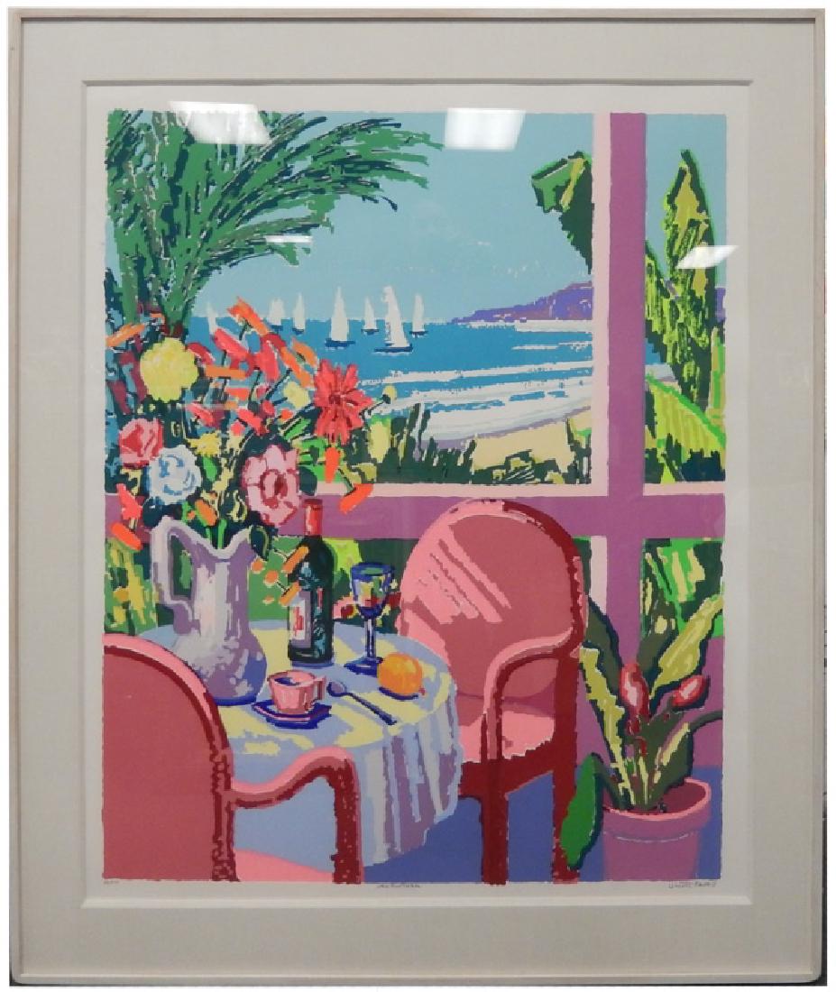 Vincent Ferrell screen print: Vincent Ferrell screen print on paper, scene from interior with window, pencil signed lower right in margin, sight size 45" x 37", frame size 54" x 45"