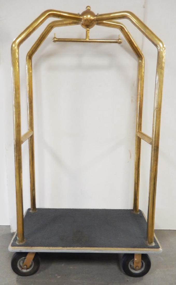 Brass hotel luggage cart: Brass hotel luggage cart, Lavi Industries CA label, 77" high x 43" x 25"