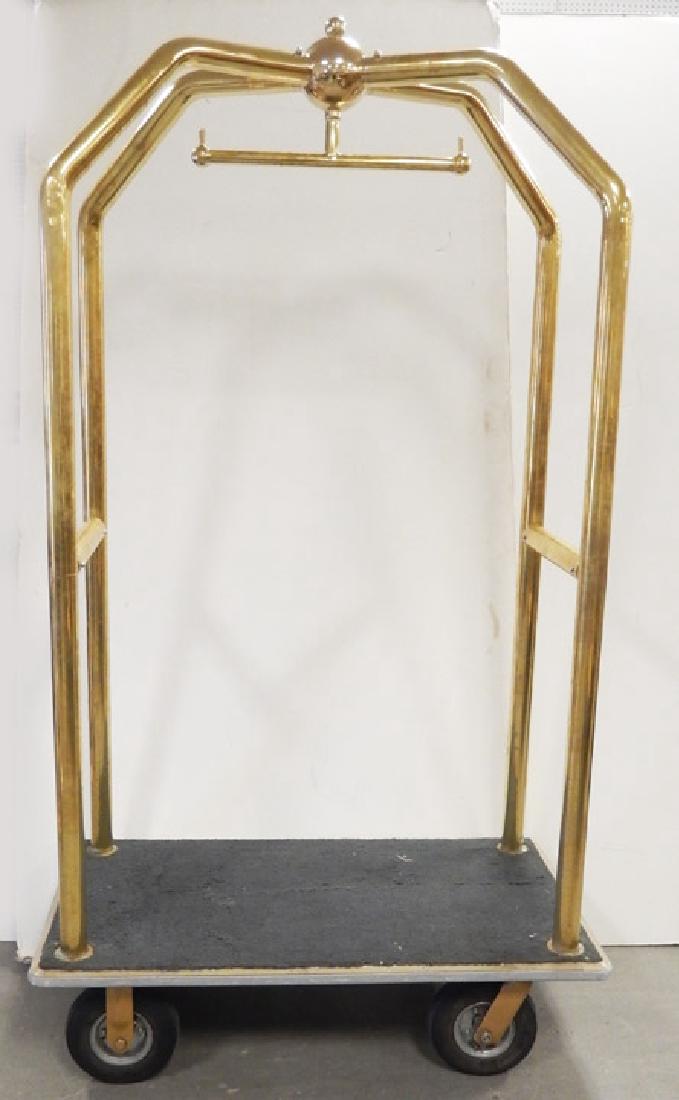 Brass hotel luggage cart: Brass hotel luggage cart, Lavi Industries CA label, 77" high x 43" x 25"