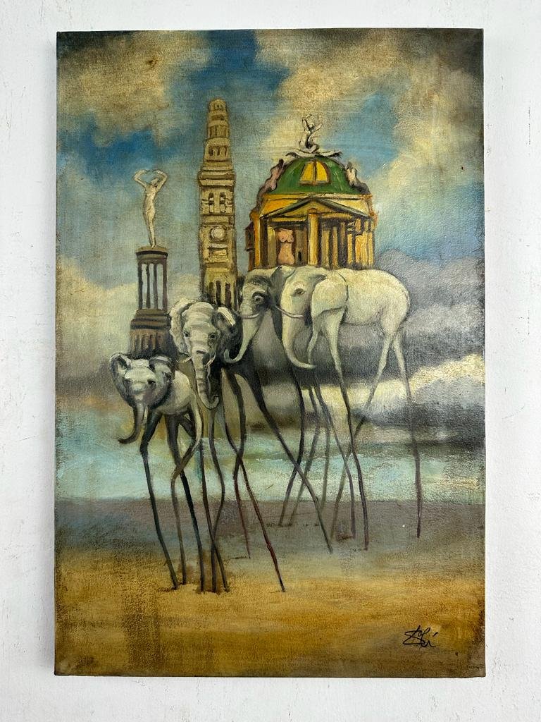 Antique painting - Salvador Dali: Oil on canvas artwork by the impressive late artist Salvador Dali, from a collection of Spanish origin, Known for making artwork in the illusionist style. Measure 60 x 40 cmPrivate collection of Spain