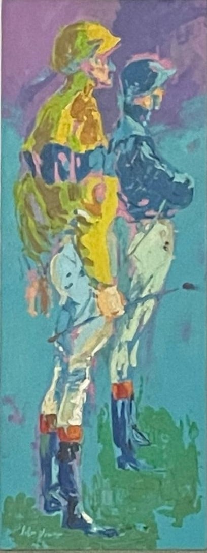LEROY NEIMAN- "TWO STANDING JOCKEY FIGURES" - Painting â€“ Oil on Board in pastels tones -In the (1 of 7)