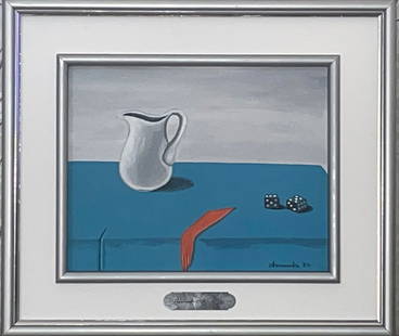 GERTRUDE ABERCROMBIE - "SURREALISTIC STILL LIFE" - Painting - In the Style of: Description: Oil on canvas in the manner/style of Gertrude Abercrombie. ++++++++++++++++Our definition of “In the manner/style of”: The auction house believes that the work is done in the