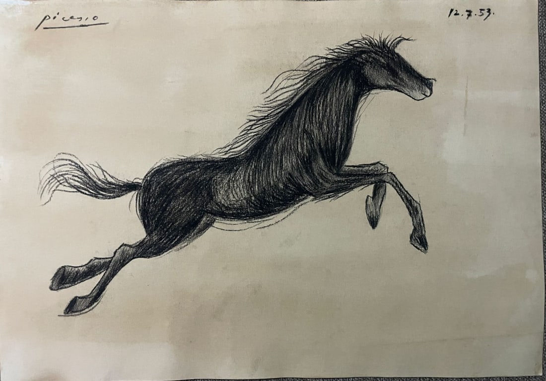 PABLO PICASSO - LEAPING HORSE - CHARCOAL DRAWING ON PAPER - IN THE STYLE OF (1 of 5)