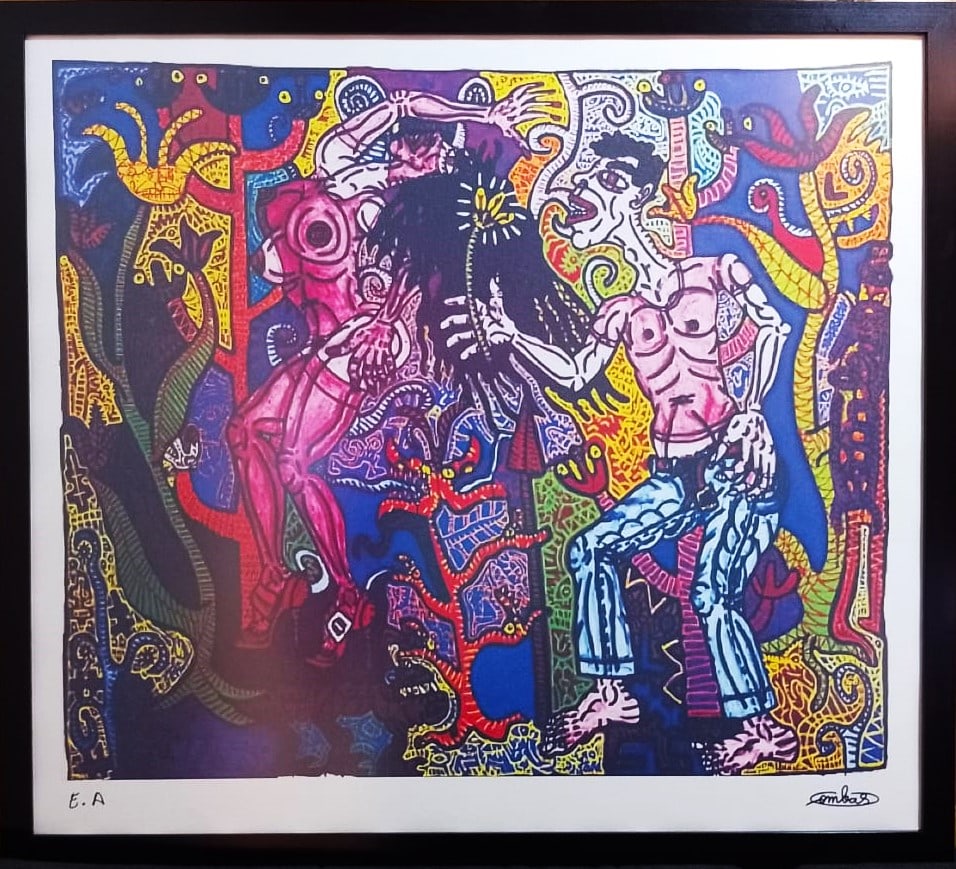 ROBERT COMBAS – UNTITLED LITHOGRAPHY ON PAPER - SIGNED AND MARKED EA - IN THE STYLE OF: Lithography on paper in the manner/style of Robert Combas. Signed and marked EA. This Lithography will be sent with a frame. Our definition of “In the manner/style of”: The auction house belie