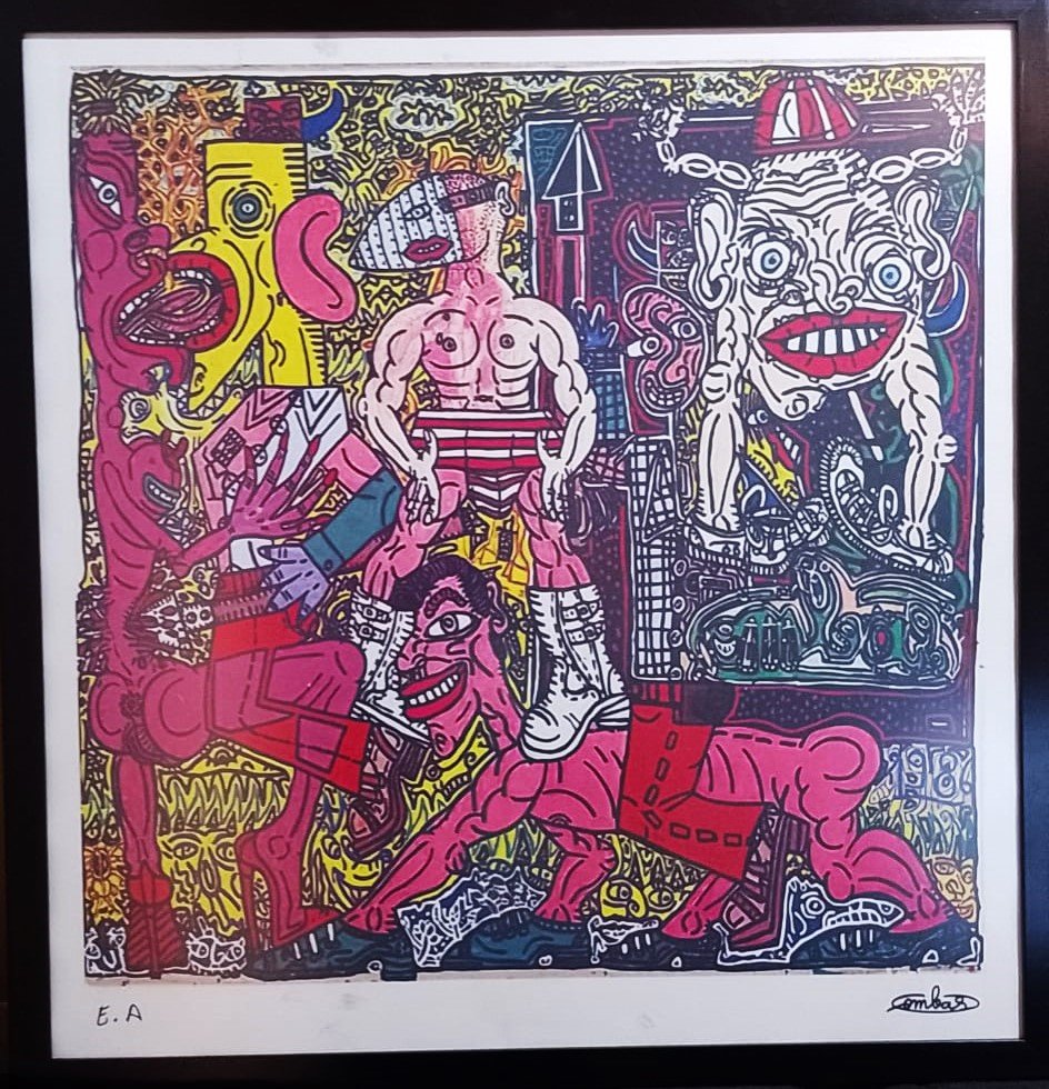 ROBERT COMBAS – UNTITLED LITHOGRAPHY ON PAPER - SIGNED AND MARKED EA - IN THE STYLE OF: Lithography on paper in the manner/style of Robert Combas. Signed and marked EA. This Lithography will be sent with a frame. Our definition of “In the manner/style of”: The auction house belie