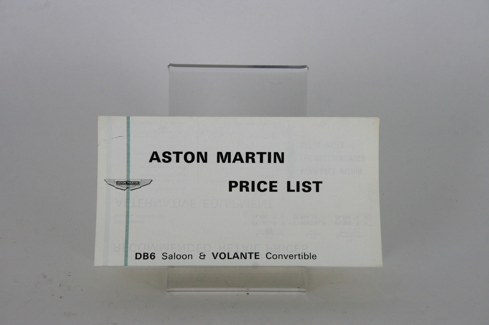 Original Aston Martin DB6 retail pricelist (1 of 2)