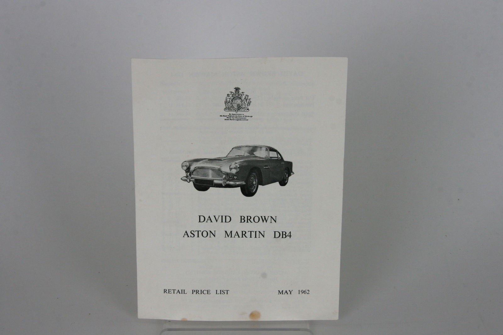 Aston Martin DB4 original retail price list (1 of 3)