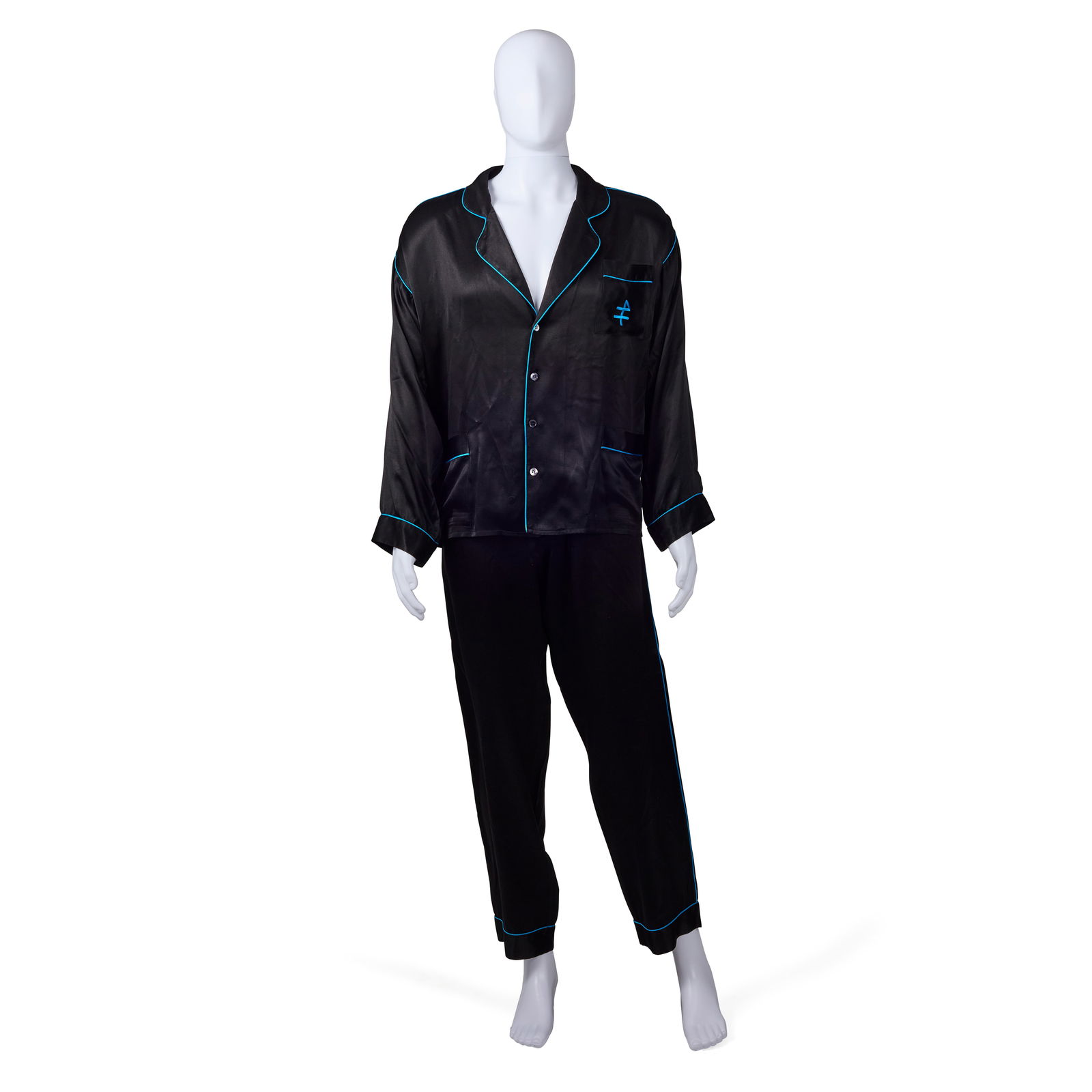 Hugh Hefner Custom Black Silk Monogrammed Pajamas (1 of 3)
