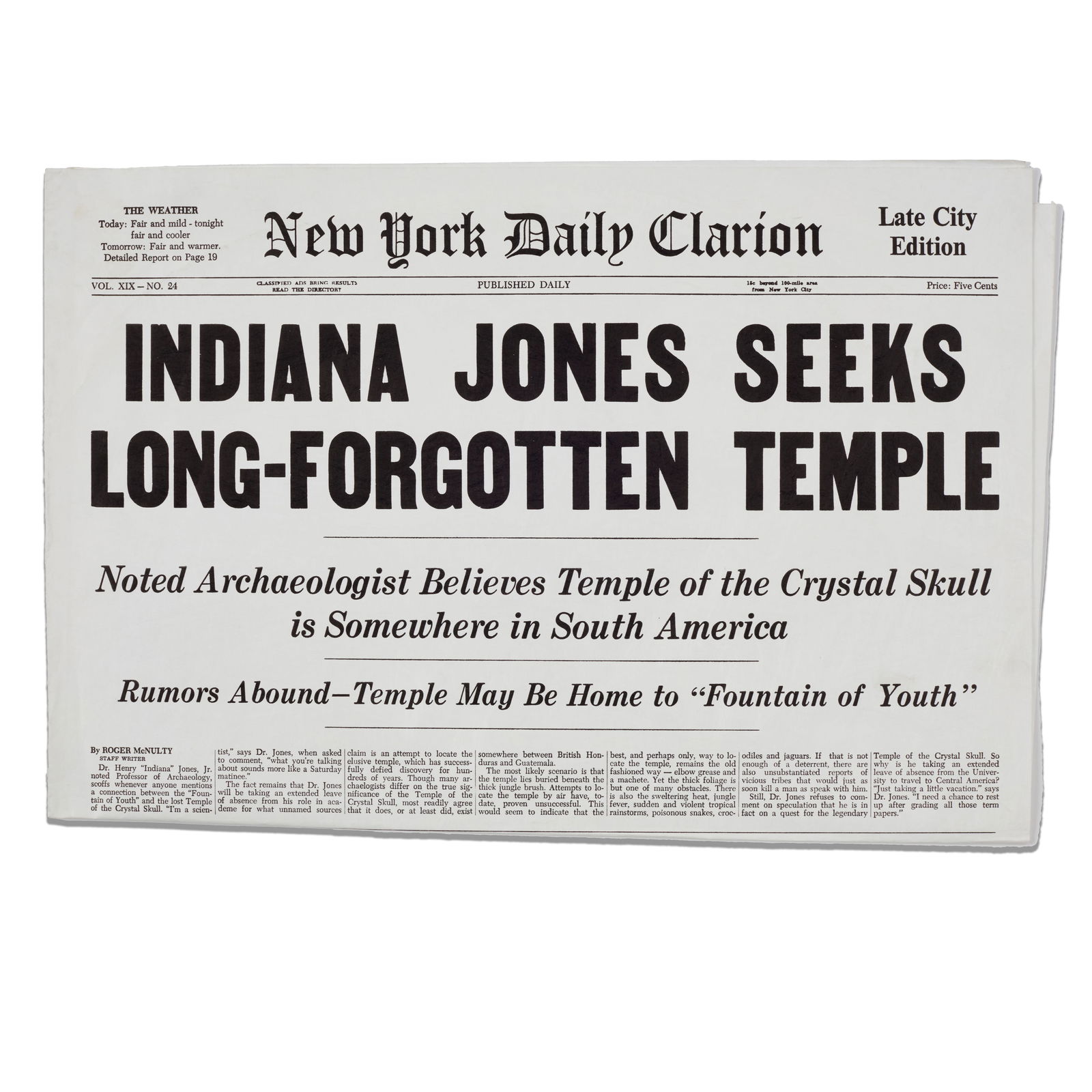 Newspaper from Indiana Jones Crystal Skull (1 of 2)