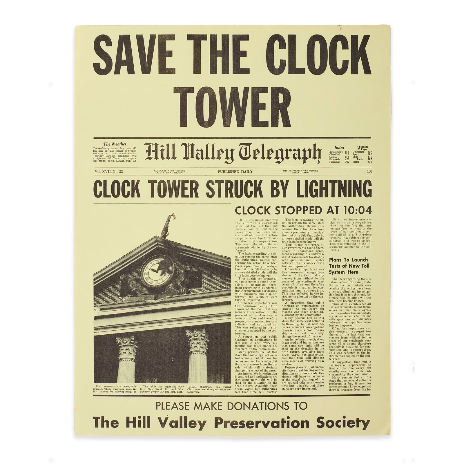 "Save the Clock Tower" Flyer - Back to the Future (1 of 2)